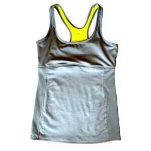 C9 by Champion Fitted Sports Tank Grey with Neon Yellow Built-in Bra Small